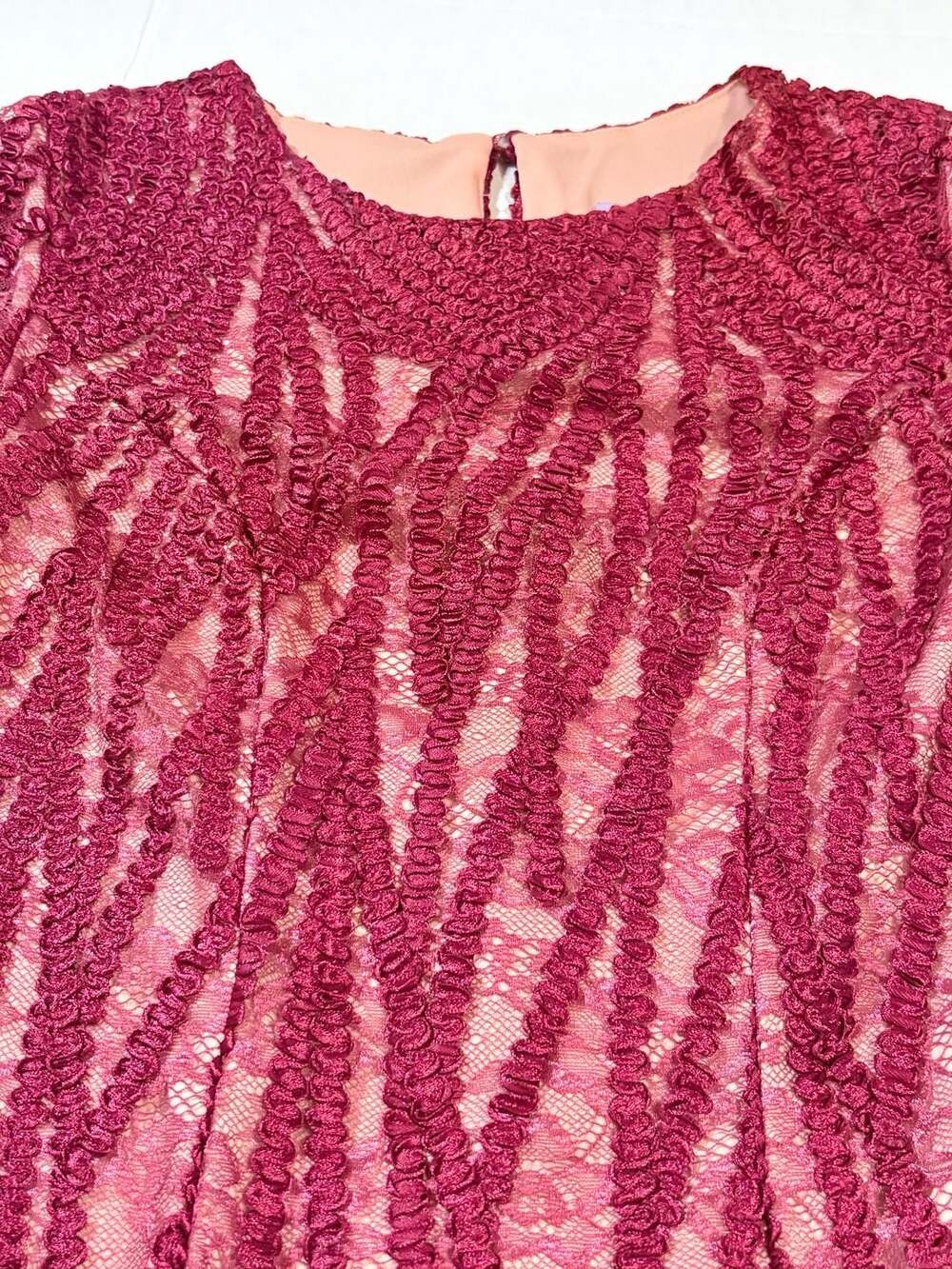 JS Collections Burgundy Embroidered Lace Short Sleeve Midi Gown #1063 - Picture 5 of 7
